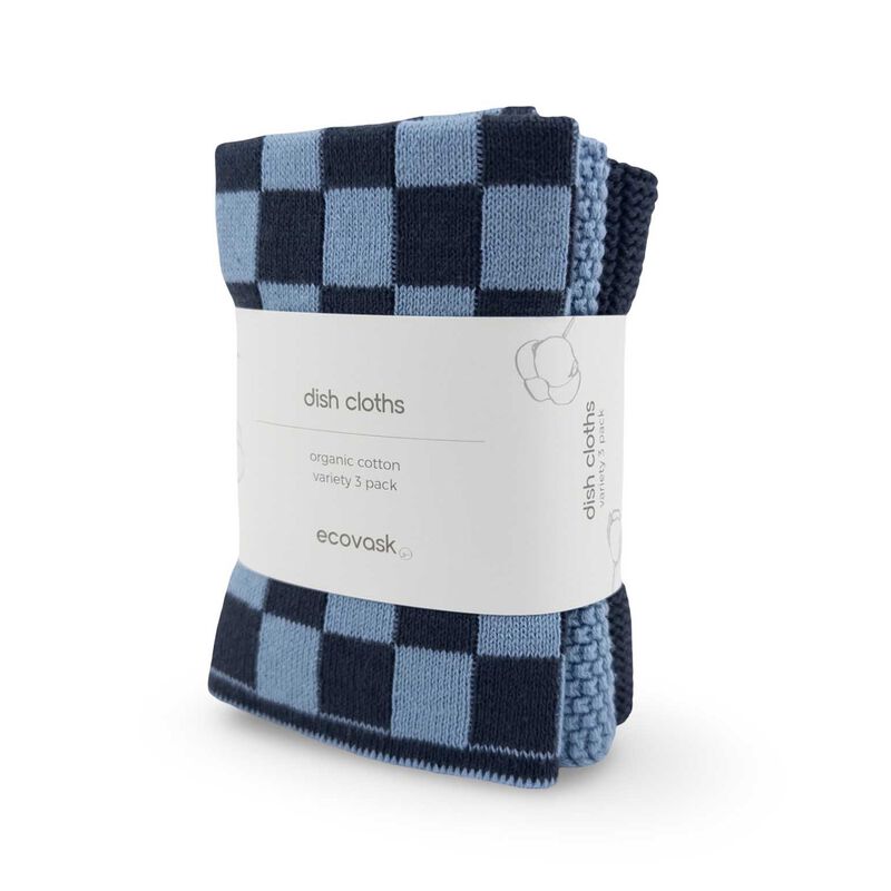 Ecovask Dishcloth Variety 3Pk - Cornflower Navy Cheq image number 2